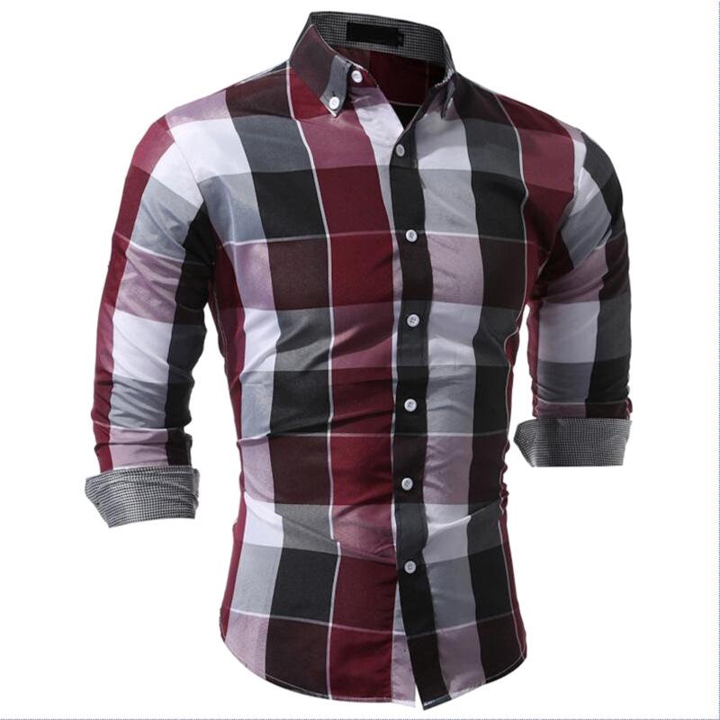 Camicia a Quadri da Uomo a Maniche Lunghe Moda Revers Casual Camicia da Uomo a Maniche Lunghe Top