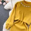 New Autumn Fashion Knitted 2 Piece Set Women Breading Long Sleeve Pearl Top+Knitted Camis Dress Female Sweater Suits 2026 Korea