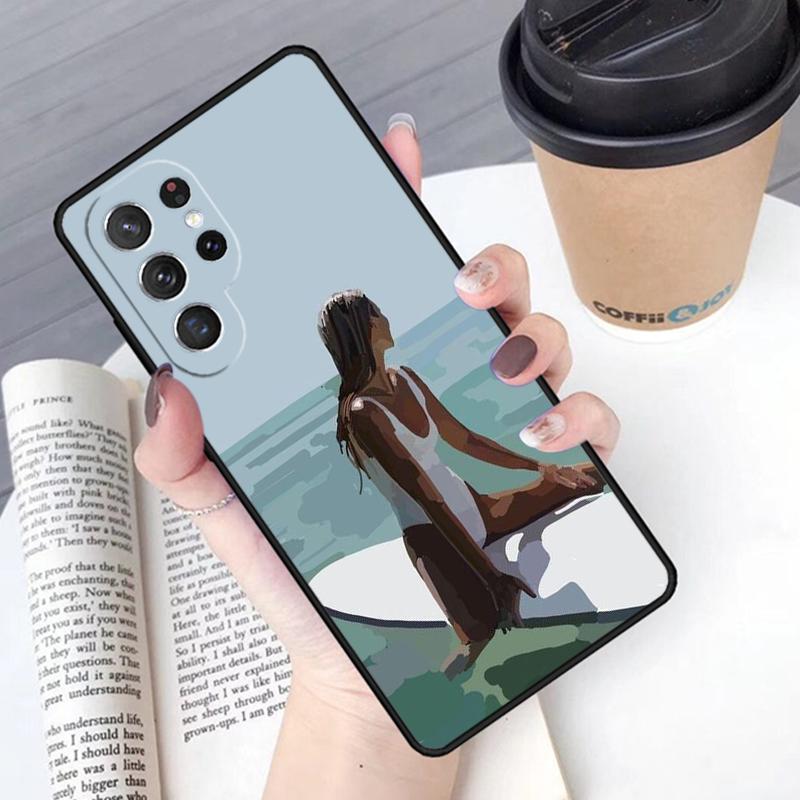 Surfing Art Surf Girl Phone Case Cover For Samsung Galaxy S24 S25 Ultra S21 S22 Ultra S10E Note 10 Plus Note 20 FE S23