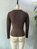 2025 Y2K Ribbed Crew Neck Women's Slim Fit Long Sleeve T-Shirt - Solid Color