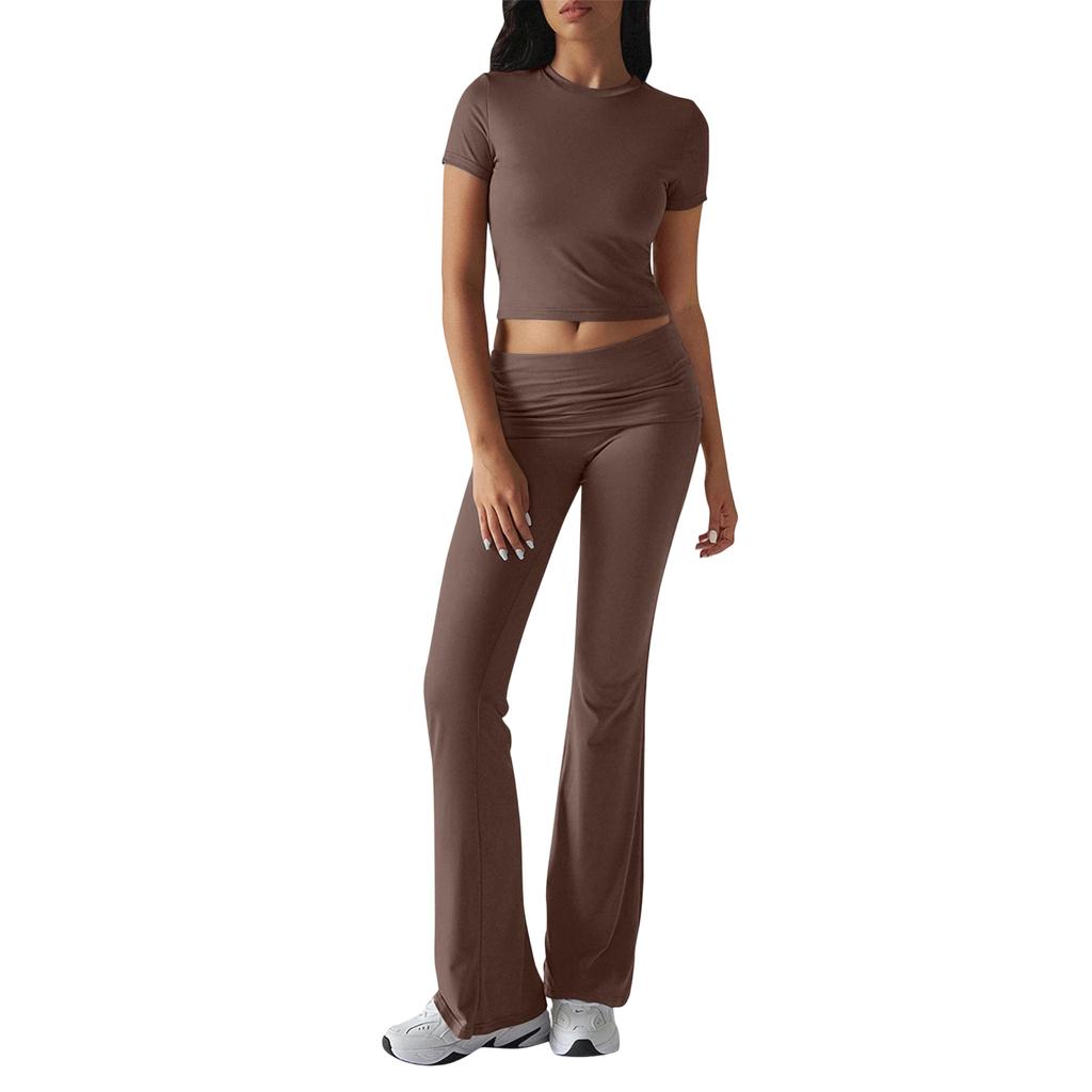 Women's Solid Color Casual Top And Pants Fashion Two-piece Set