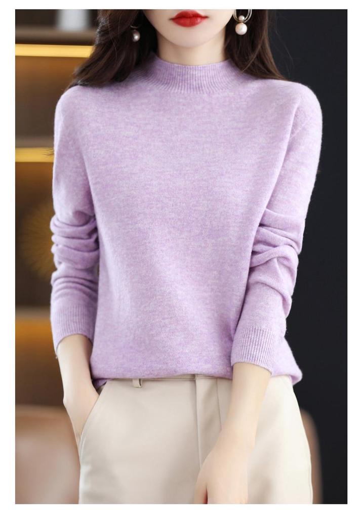 Women's Seamless Knit Half-High Neck Pullover: Loose, Slim-Fitting, Long Sleeve Sweater for Autumn/Winter