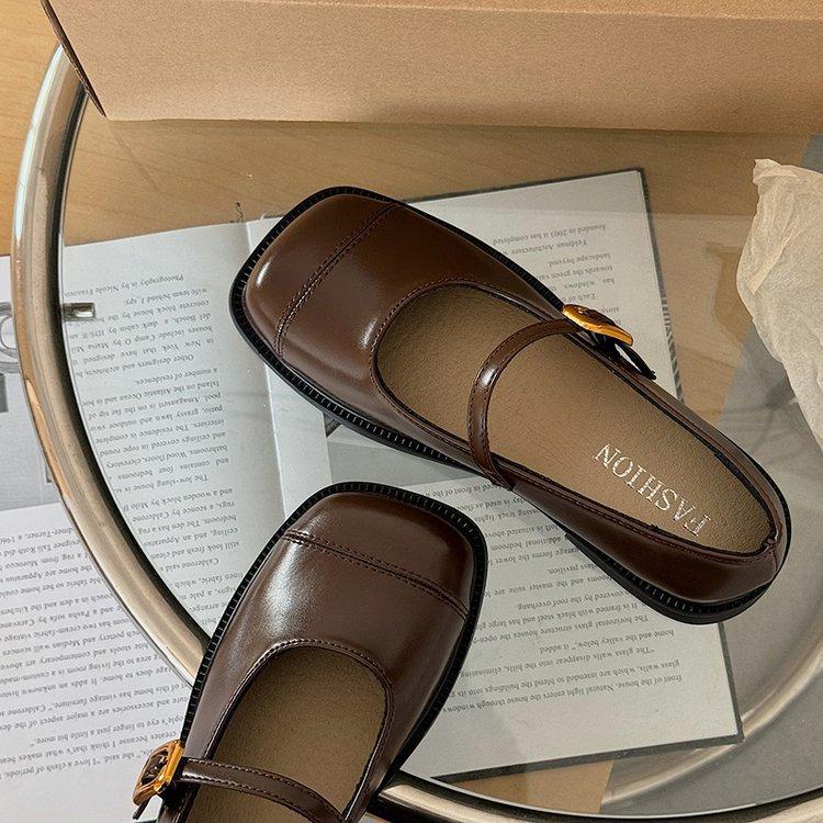 Brown Japanese Mary Jane Small Leather Shoes Women's Small Fragrant Wind Soft Bottom Shallow Mouth One-word Belt Single Shoes Mary Jane Shoes