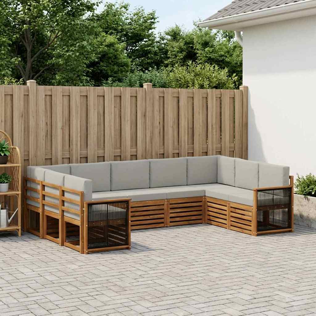 Outdoor Corner Sofa Set with Cushions 7 pcs Natural and Light Grey