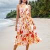Twenty summer women's new bohemian print sleeveless pendulum ruffle edge fashion dress