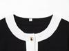 European & American Style Women's Fashion Set: Color Block Pearl Leather Wool Coat and Pants (J32513/14)