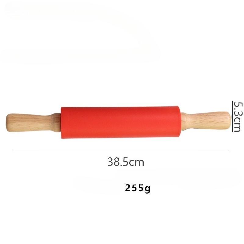 1Pcs Non-Stick Silicone Rolling Pin Wooden Handle Pastry Dough Flour Roller Kitchen Cooking Baking Tool For Pasta Cookie Dough