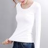 Women Thermal Tops Round Neck Long Sleeve Velvet Lining Bottoming Tops Slim Fit Solid Color Warm Tee Shirt