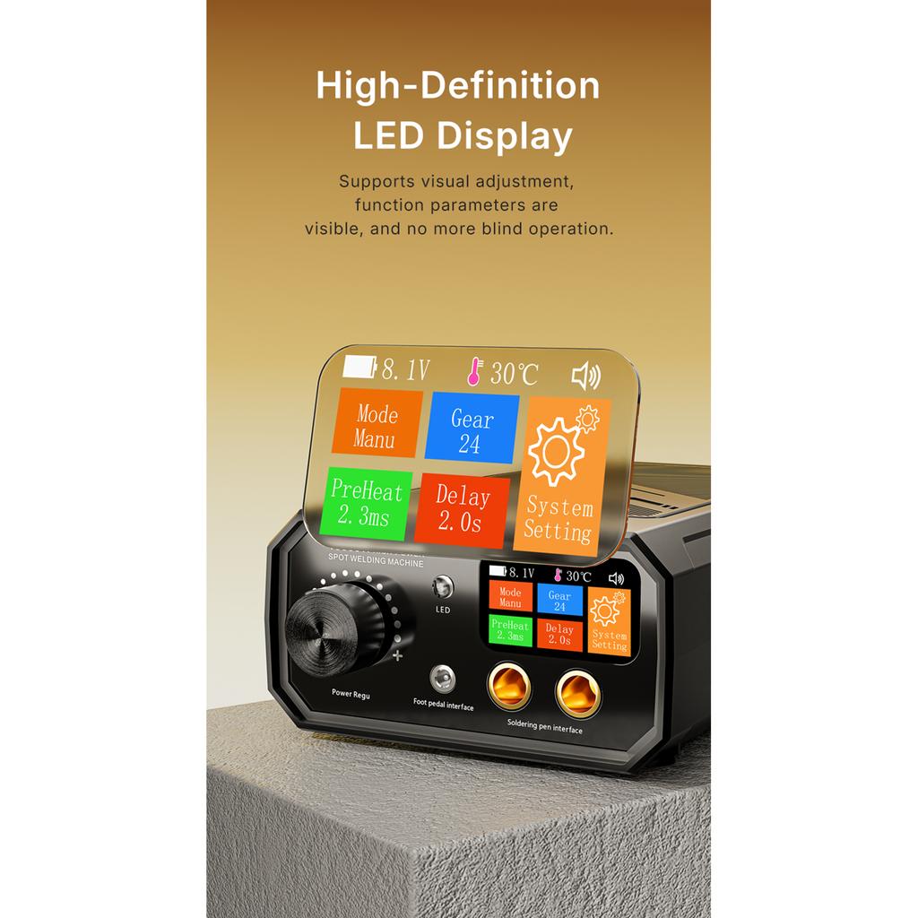 Spot Welder 10000W Double Pulse Smart Welding Machine with LCD Screen 1200A Output Power Portable ABS Shell for Button