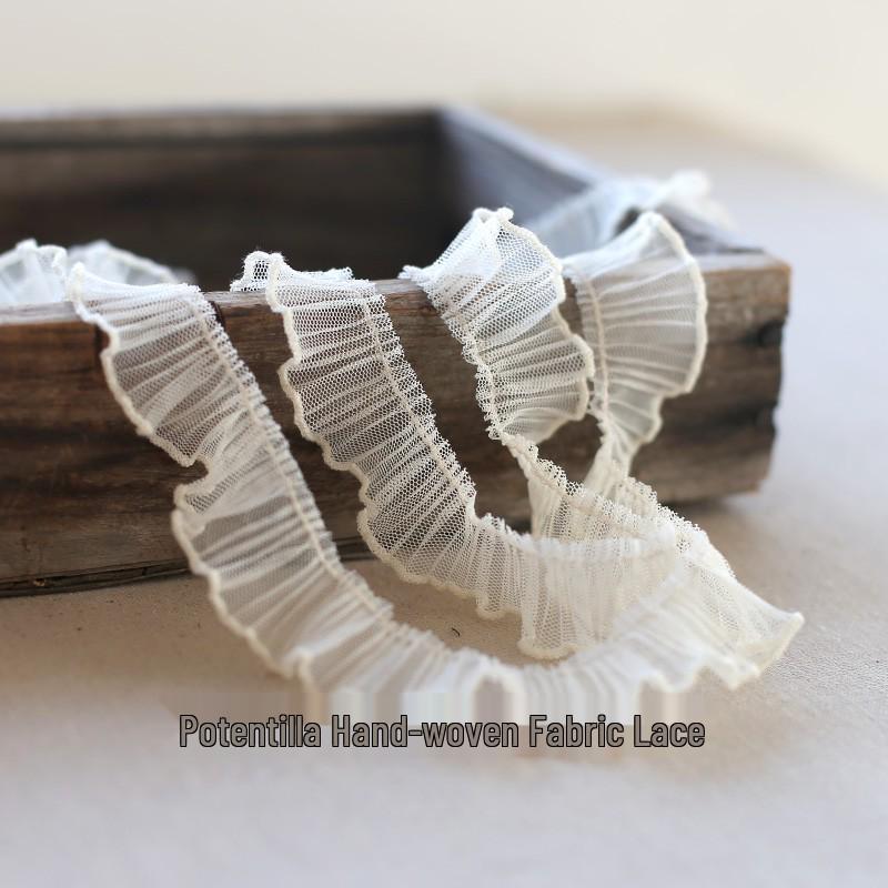 2cm Mesh Pleated Lace Trim with Dense Thread Edge for Doll Clothes and Hats