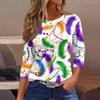 3/4 Length Sleeve Womens Tops Floral Print Vintage Fashion Casual Loose With Round Neck Plus Size Shirts