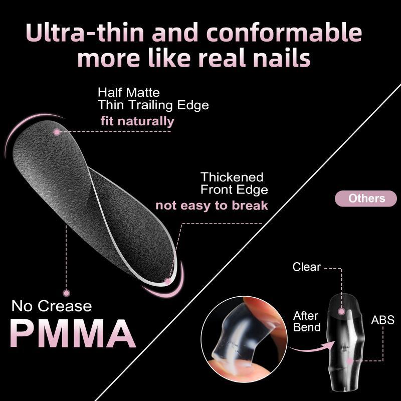 240Pcs Short Almond Soft Gel X Nail Tips Full Cover Coffin Stiletto Frosted Matte Fake Nails Press On Nails Diy Salon Manicure