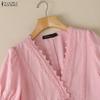 ZANZEA Women Elegant Lace Splice V-Neck Casual Short Sleeve Blouse