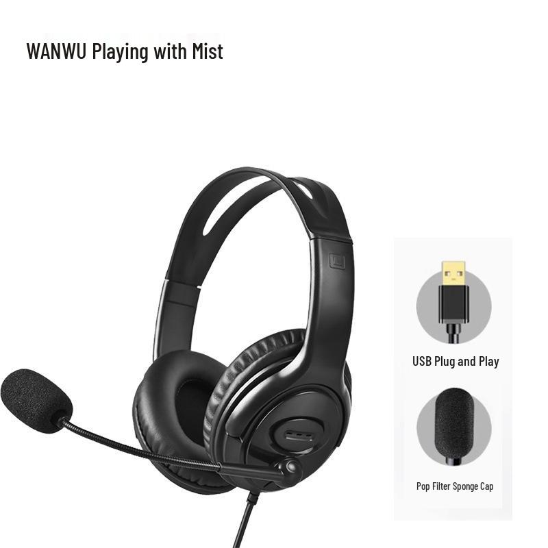 USB Noise-Cancelling Over-Ear Headset with Microphone for Telemarketing & Customer Service