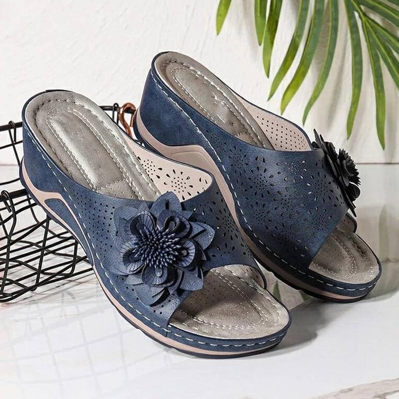 Women Sandals Soft Heels Summer Sandals With Wedges Shoes Women Flower Slippers Casual Platform Shoes Plus Size 43