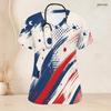 Women Plus Size Red Blue White Printed Nurse Scrub Top V Neck Short Sleeve With Front Pockets