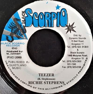 תקליט 7 אינץ' RICHIE STEPHENS - Teezer 0543 Black Scorpio 2000 ג'מייקה רגאיי, סקא ודאב משומש