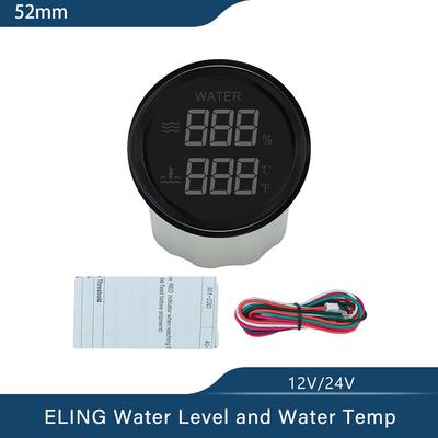 52mm Universal 2 In 1 Digital Fuel Level Water Level Water Temp. Holding Tank Level Gauge Voltmeter 9-32V for Car Boat Yacht