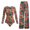 Long-sleeved Sunscreen Swimsuit Women's High Elastic Thickened Mesh Loose Trousers European and American Swimwear Fitness One-piece