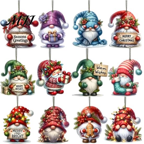Decorative Wood Pieces for Holidays 12/24/36Pcs Christmas Gnome Ornaments, 2D Wooden Decorations Xmas Tree, Funny Festive Hanging Tags Gnomes