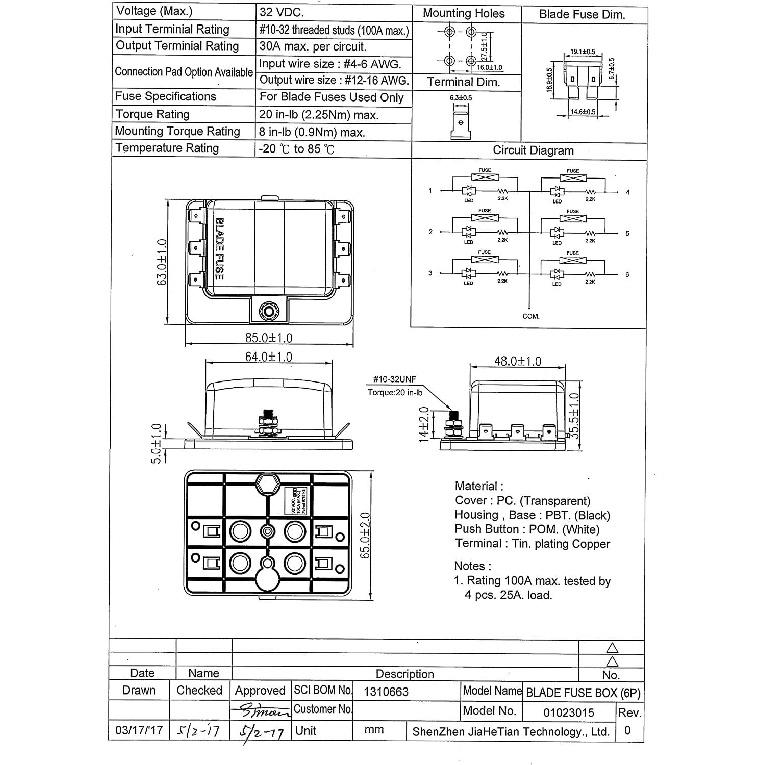 6-Way RV Fuse Block Blade Fuse Box DC12~32V 12V Junction Box Jtron LED Indicator Fuse Block for Blown Fuse Protection Cover 100 Amps for Automotive