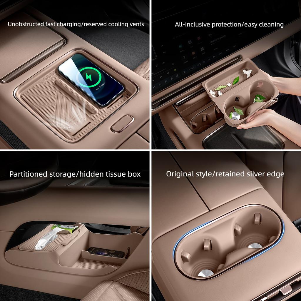 For Li Auto L6 L8 L9 2026 Car Storage Box Under Central Control Silicone Pad Tissue Box Waterproof Interior Modify Accessories