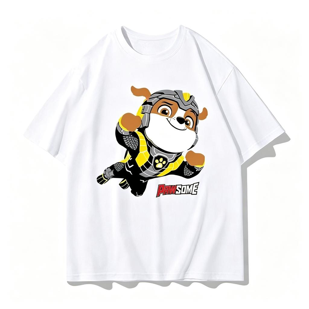 Paw Patrol Chase kids T-Shirts "POWER! Ready for Action" Graphic T-Shirt Chest Print White Unisex Crew Neck Short Sleeve