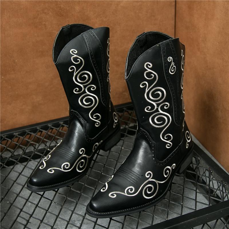 Winter Fashion Designer New High Tops Embroidery Pattern Western Cowboy Boots for Men's Casual Luxury Brand High-top Shoes