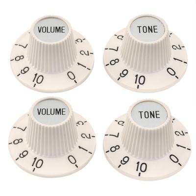 Musiclily Pro Top Hat Knob Sombrero Knob Inch Standard Volume Tone Electric Amp Aged White Guitar/Bass Effector, (2VOL.+2TONE Set)