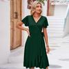 Sexy V-Ausschnitt Schnürkleid mit fliegenden Ärmeln Damen Sommer Lockeres Büro-Damenkleid Solides unregelmäßiges A-Linienkleid Freizeitkleider 26625