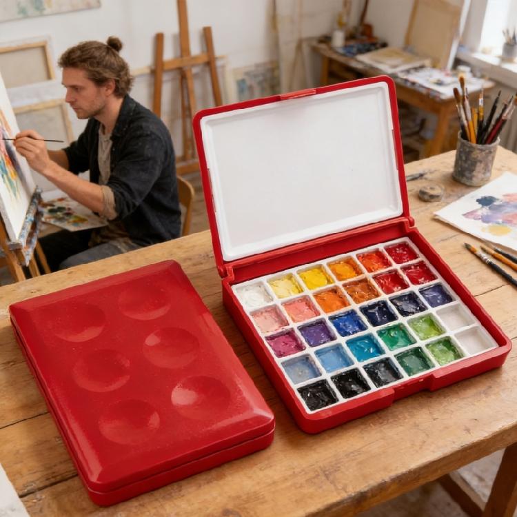 Portable Watercolor Paint Holder Tray with Leakproof Lid 24 Wells Paint Storage Box For Oil Acrylic Watercolor Pigments