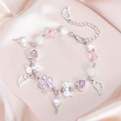 Y2k Bead Bracelet With Women's Countryside Style And Ice Transparency, Colorful Love Bow, Cloud Tassel Bracelet Suitable Parties