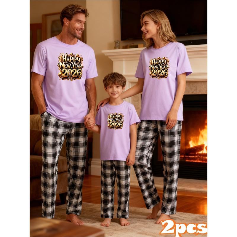 

2026 New Year Daily Set, Comfortable Short Sleeve Shirts & Stretch Plaid Trousers, Neighborhood Walks XXL світло-фіолетового кольору