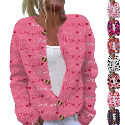 Women's Fashion Printed Long Sleeve Knitted Cardigan Button Down Jacket