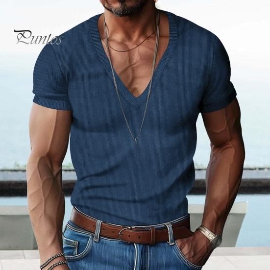 

Летняя мужская футболка с v-образным вырезом и короткими рукавами, пуловер, облегающий однотонный свитер средней длины, повседневная одежда для дома и путешествий, рабочий топ M хаки