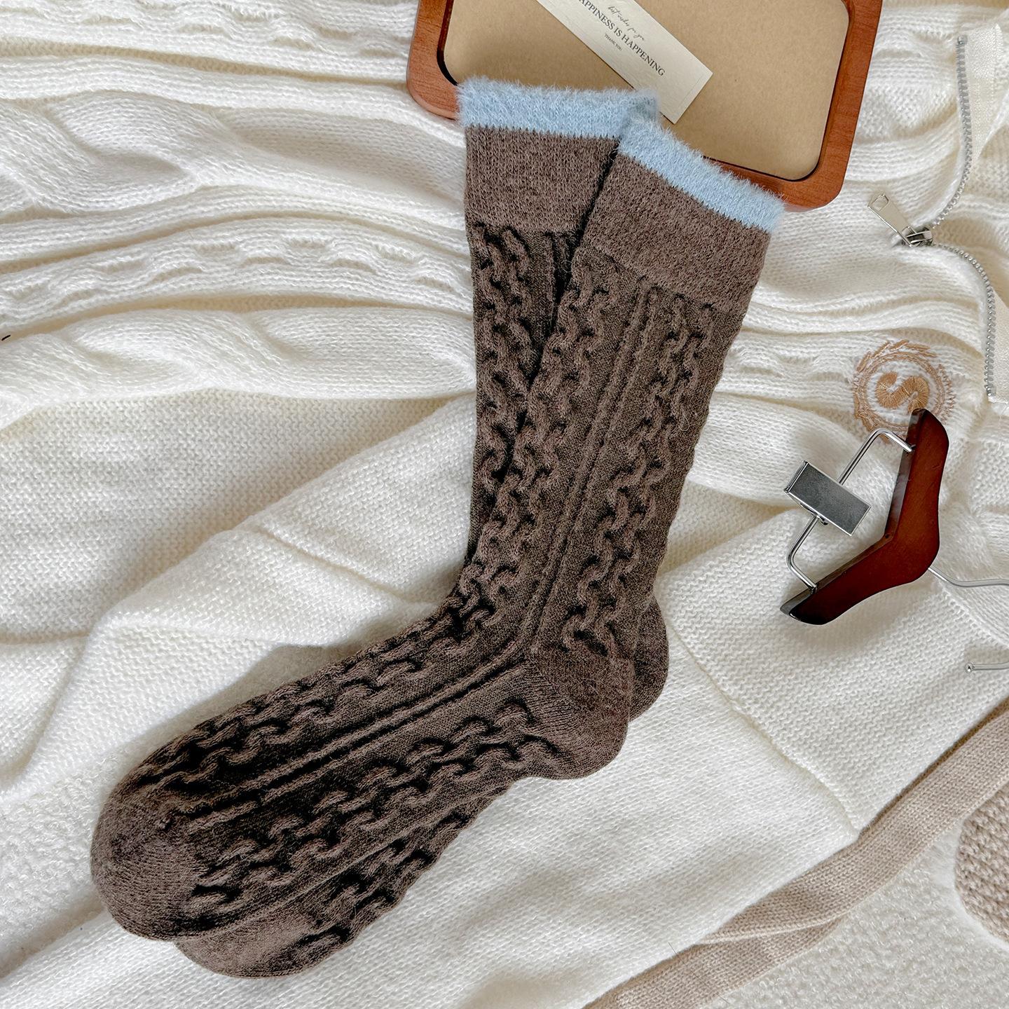 Шерстяные носки Детские теплые утолщенные носки Флисовые носки средней длины Контрастные полосатые носки для наслоения One size