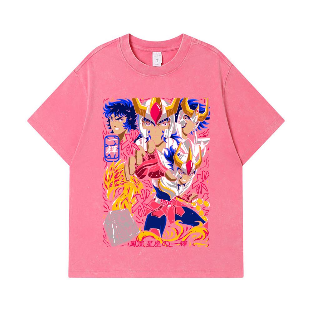 275 GSM Washed T-shirts 100% Cotton Saint Seiya V7 Fenix Print Unisex Heavy Cotton T Shirt