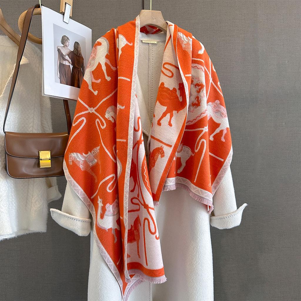 High-end animal jacquard scarf women's autumn new contrasting color warm neck protection scarf dual-purpose outer cover decorative shawl