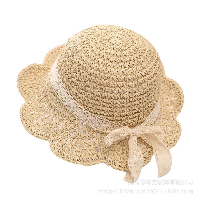 Summer Girls Straw Sun Hat Wide Brim UV Protection Fisherman Cap for Toddler Baby 1-5 Years Old Fresh Beach Outdoor