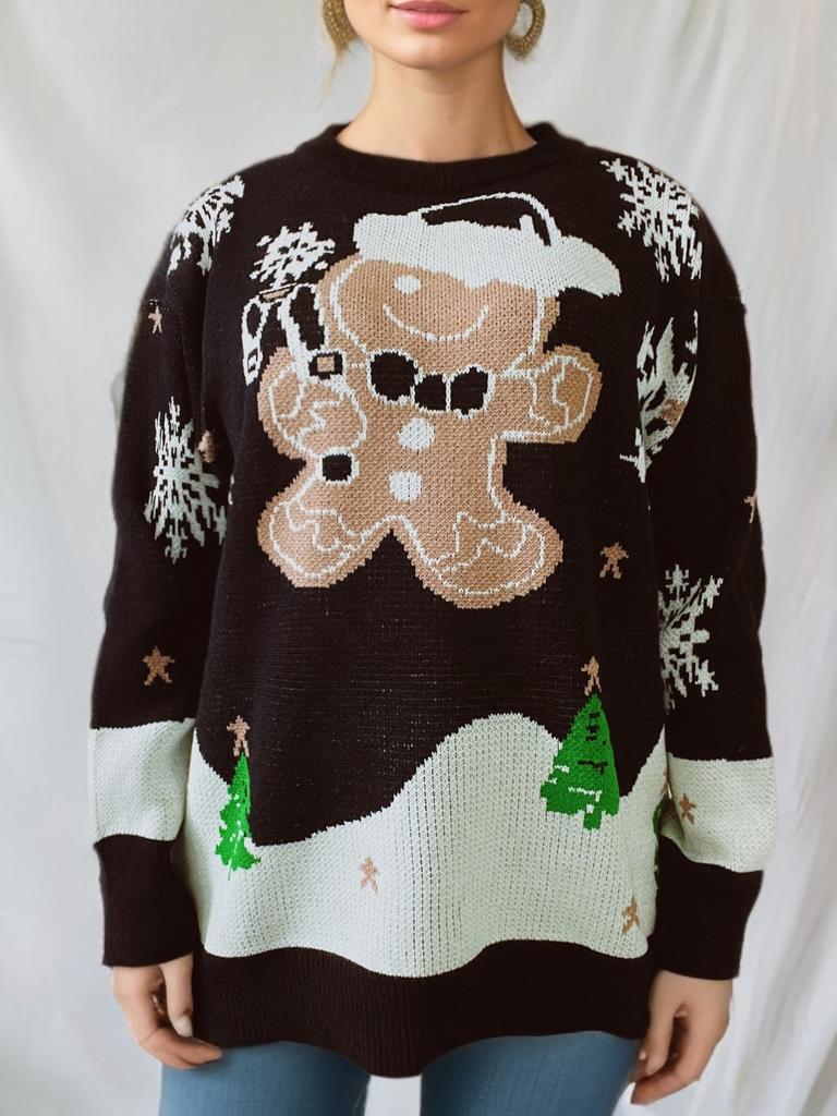 Christmas main picture cute snowman pattern round neck long sleeved knitted pullover sweater New Year sweater 3549 EMA