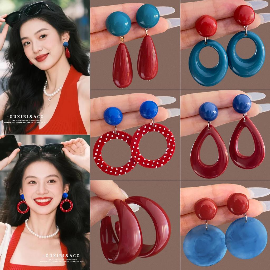 2025 New Retro Hong Kong Style Colorful Earrings: Luxury, High-End Studs, Exaggerated Fashion for Women