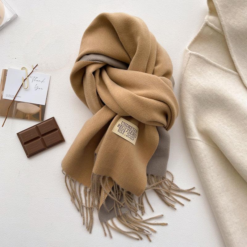 Double-sided solid color imitation cashmere scarf women's winter new thickened warm scarf student scarf shawl