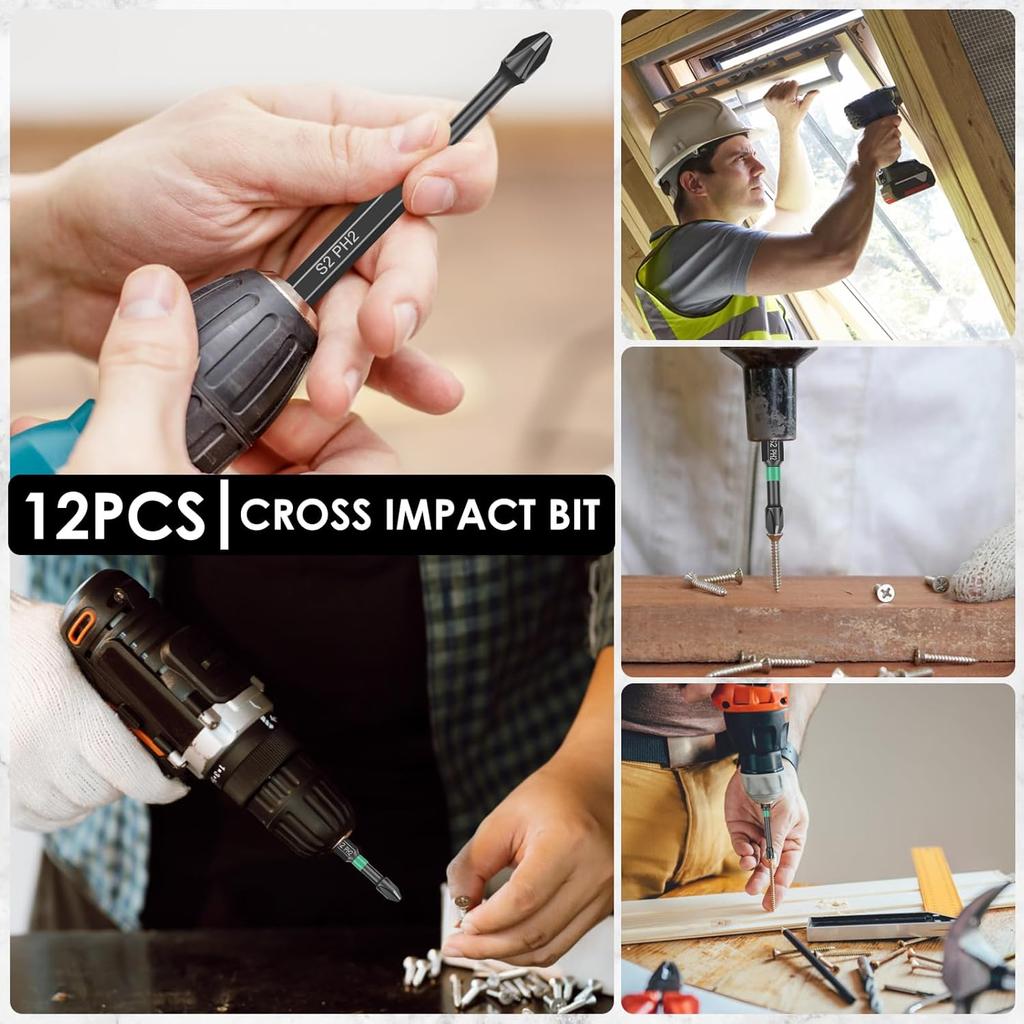 12Pcs High Hardness and Strong Magnetic Bits, D1 Anti-Slip Magnetic Drill Bits, 1/4inch Hex Shank Impact Cross Bit, Shock-Proof Impact Screw Driver