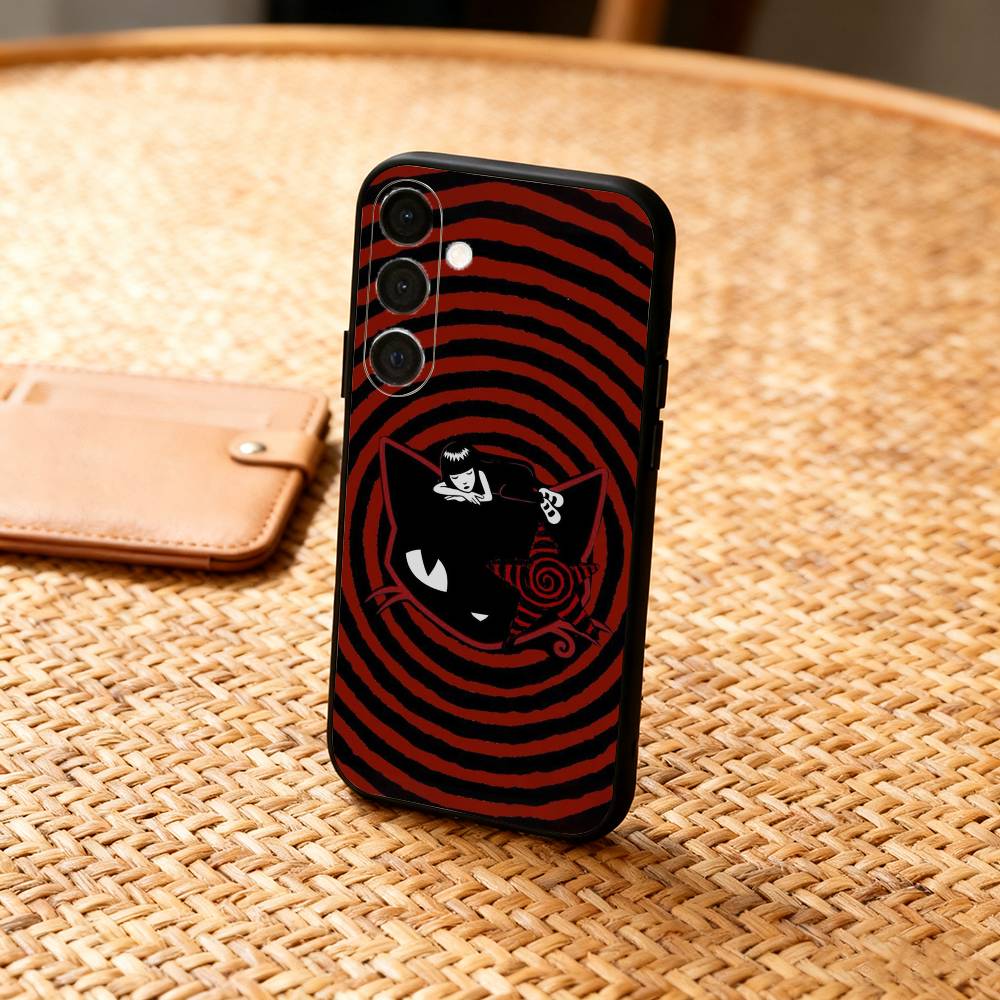 Cat E-Emily The Strange  Phone Case For Samsung  A73,A21s,A22,A31,A32,A52,A53,A71,A80,Soft Black Shell