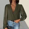 Women's Fashion Casual Solid Color Print Spring Autumn Long Sleeve V-Neck Bodysuits