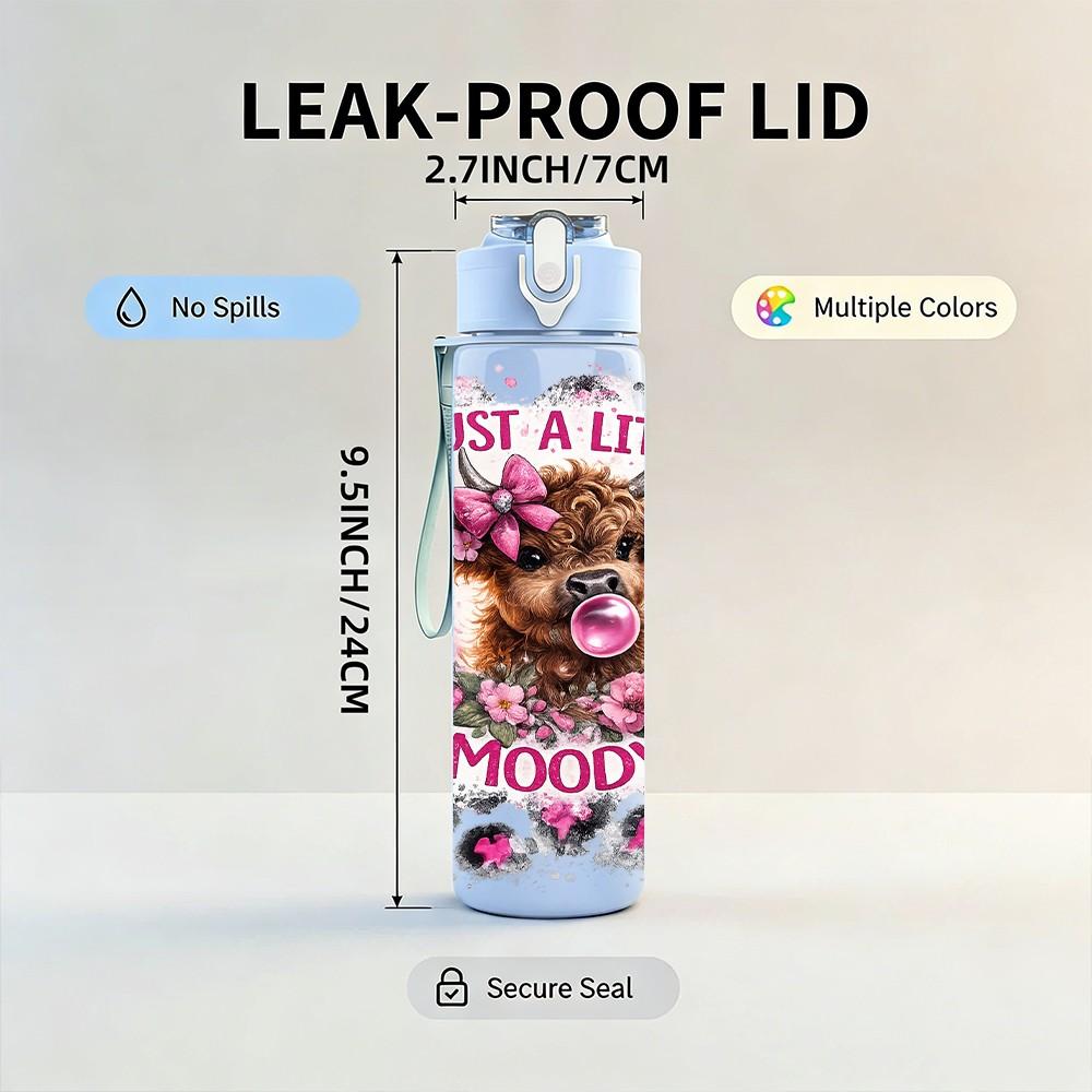 1PC Just A Little Moody Bear Floral Print 750ml Color Plastic Sports Water Bottle Leakproof Flip Straw Lid Suitable for Sports Office Home Use