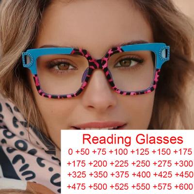 Oversized Square Blue Leopard Reading Glasses Anti Blue Light Big Frame Computer Goggles Luxury Designer Eyewear