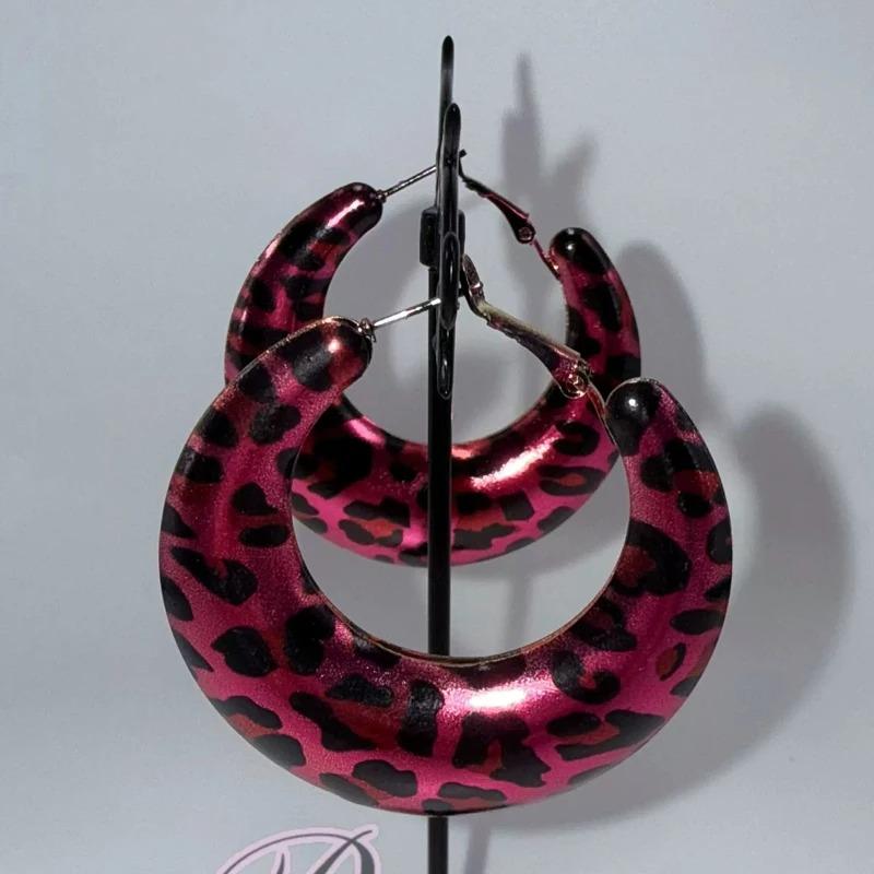 Grunge Rock Pink Leopard Print Punk Charm Earrings for Women Sexy Fashion Accessories Green Leopard Print Earrings Y2K Jewelry