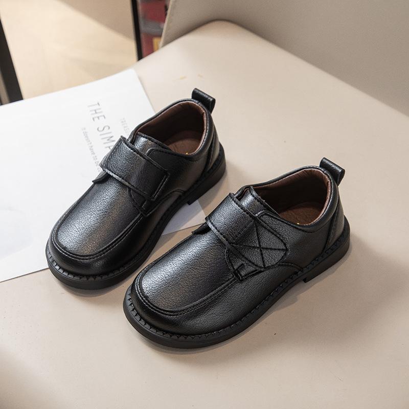 

Spring and Autumn New Matte Velcro British Black Small and Medium Boys Shoes Non-slip Casual Lace-up Breathable Performance Leather Shoes Size 28/inner length 17.3cm чёрный