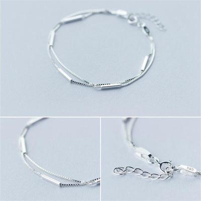 925 Sterling Silver Double Layer Geometric Charm Bracelet &Bangle For Women Fashion Jewelry Wedding Party Gift Sl009